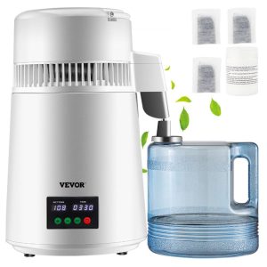 Beverage Equipment | 1.1Gal Water Distiller, 0.3Gal/H, 750W Distilled Water Maker Machine 0-99H Timing Set Temp Display, 304 Stainless Steel Countertop Distiller Plastic Carafe Cleaning Powder 3 Carbon Packs, White Beverage Equipment Beverage Equipment