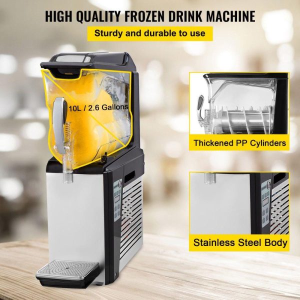 Beverage Equipment | 110V Slushy Machine 10L Margarita Frozen Drink Maker 600W Automatic Clean Day and Night Modes for Supermarkets Cafes Restaurants Snack Bars Commercial Use Beverage Equipment Beverage Equipment