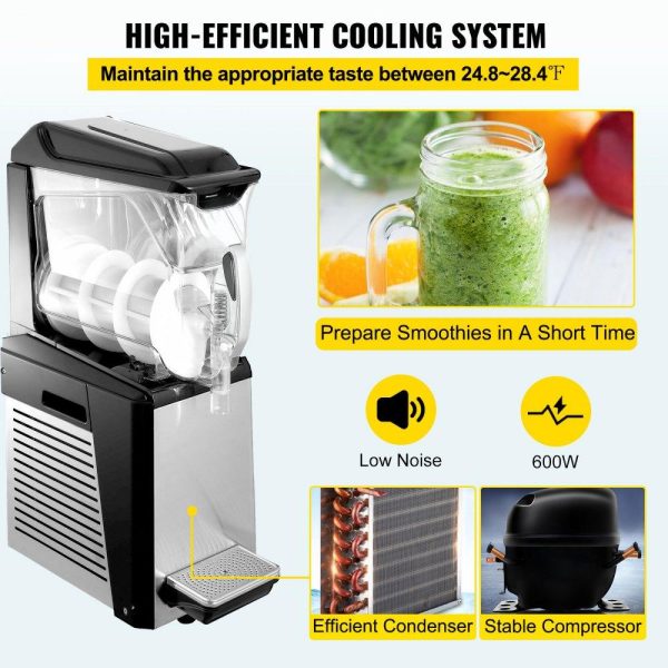 Beverage Equipment | 110V Slushy Machine 10L Margarita Frozen Drink Maker 600W Automatic Clean Day and Night Modes for Supermarkets Cafes Restaurants Snack Bars Commercial Use Beverage Equipment Beverage Equipment