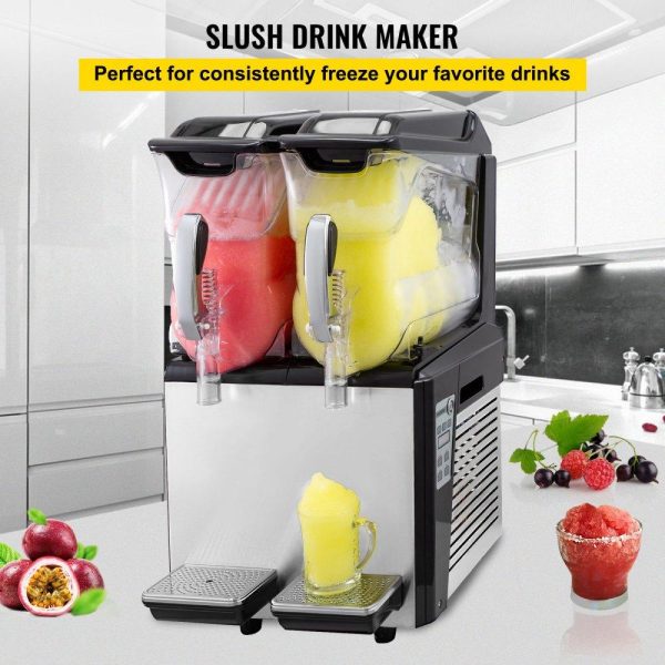 Beverage Equipment | 110V Slushy Machine 20L Double Bowl Margarita Frozen Drink Maker 900W Automatic Clean Day and Night Modes for Supermarkets Cafes Restaurants Snack Bars Commercial Use Beverage Equipment Beverage Equipment