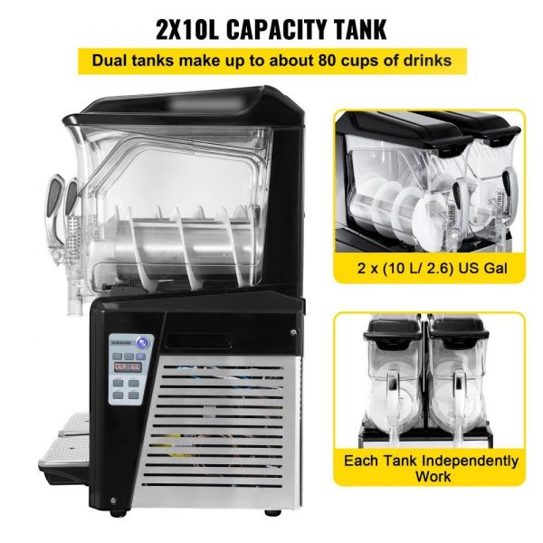 Beverage Equipment | 110V Slushy Machine 20L Double Bowl Margarita Frozen Drink Maker 900W Automatic Clean Day and Night Modes for Supermarkets Cafes Restaurants Snack Bars Commercial Use Beverage Equipment Beverage Equipment