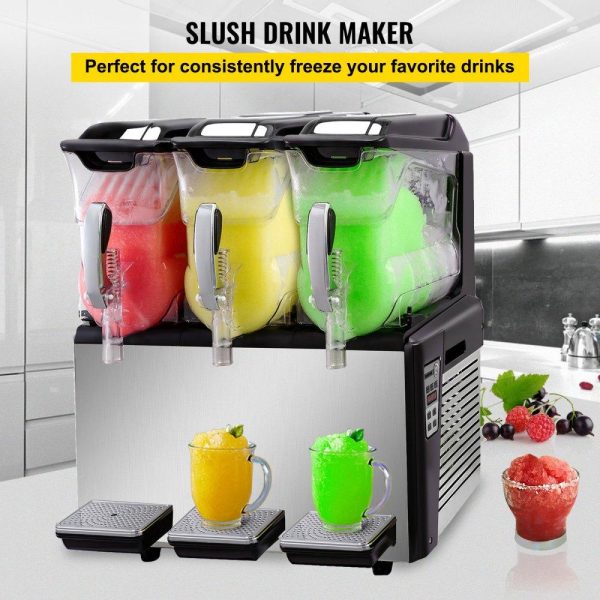 Beverage Equipment | 110V Slushy Machine 30L Triple Bowl Margarita Frozen Drink Maker 800W Automatic Clean Day and Night Modes for Supermarkets Cafes Restaurants Snack Bars Commercial Use Beverage Equipment Beverage Equipment