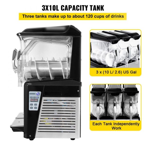 Beverage Equipment | 110V Slushy Machine 30L Triple Bowl Margarita Frozen Drink Maker 800W Automatic Clean Day and Night Modes for Supermarkets Cafes Restaurants Snack Bars Commercial Use Beverage Equipment Beverage Equipment