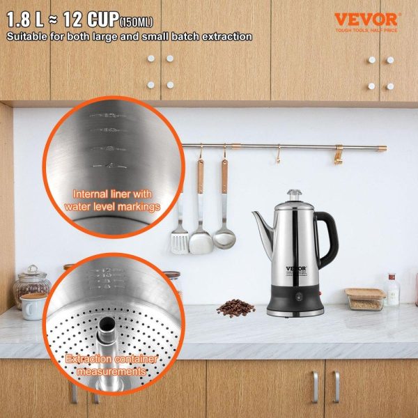 Beverage Equipment | 12-Cup Electric Percolator Coffee Pot, 304 Stainless Steel Coffee Percolator with Keep Warm Function & Heat-Resistant Handle, Classic Coffee Maker, Quick Brew & Easy-Pour Spout, Silver Beverage Equipment Beverage Equipment