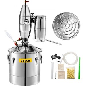 Beverage Equipment | 20L 5.3Gal Water Alcohol Distiller 304 Stainless Steel Alcohol Still Wine Making Boiler Home Kit with Thermometer for Whiskey Brandy Essential, Sliver Beverage Equipment Beverage Equipment