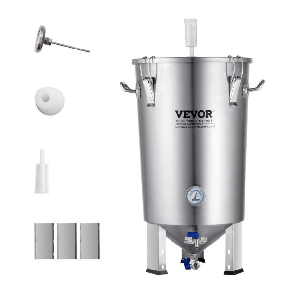 Beverage Equipment | 304 Stainless Steel Kettle, 8 GALLON Beer Brew Fermentor, Brew Bucket Fermentor for Brewing, Home Brewing Supplies with Base, Kettle Stock Pot Includes Lid, Handle, Valve, Spigot, Thermometer Beverage Equipment Beverage Equipment