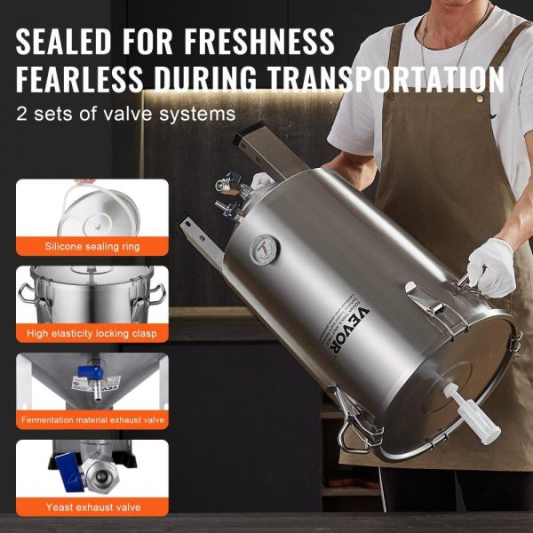 Beverage Equipment | 304 Stainless Steel Kettle, 8 GALLON Beer Brew Fermentor, Brew Bucket Fermentor for Brewing, Home Brewing Supplies with Base, Kettle Stock Pot Includes Lid, Handle, Valve, Spigot, Thermometer Beverage Equipment Beverage Equipment