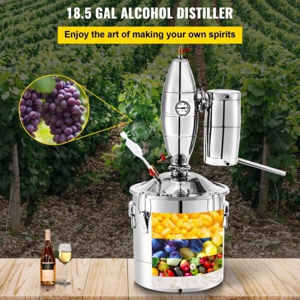 Beverage Equipment | 70L 18.5Gal Water Alcohol Distiller 304 Stainless Steel Alcohol Still Wine Making Boiler Home Kit with Thermometer for Whiskey Brandy Essential, Sliver Beverage Equipment Beverage Equipment