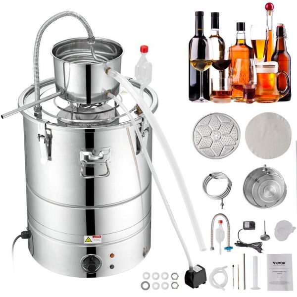 Beverage Equipment | Alcohol Still, 15 Gal 50L Water Alcohol Distiller, Home Distillery Kit include Stainless Steel Tube & Pump & One-way Exhaust Valve & Thermometer (30-120℃ ) for DIY Whisky Wine Brandy, Silver Beverage Equipment Beverage Equipment