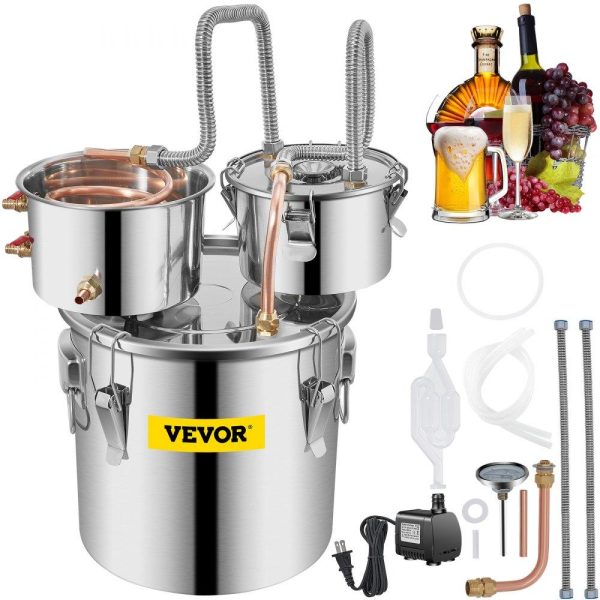 Beverage Equipment | Alcohol Still, 3 Gallon, Stainless Steel Alcohol Distiller with Copper Tube & Build-in Thermometer & Water Pump, Double Thumper Keg Home Brewing Kit, for DIY Whiskey Wine Brandy Beverage Equipment Beverage Equipment