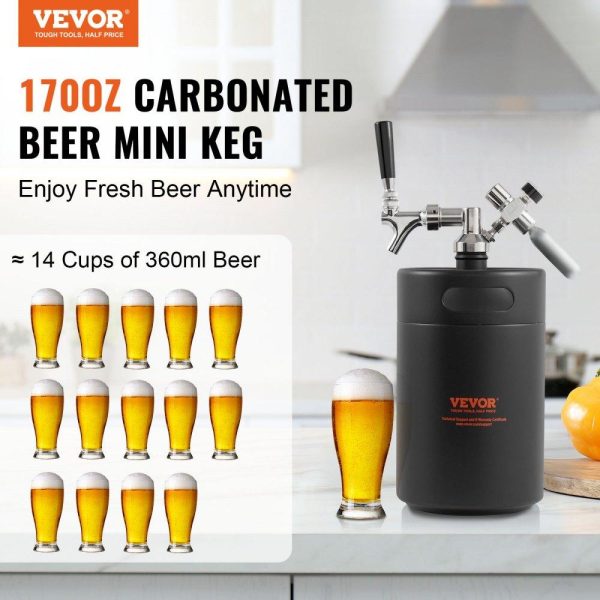 Beverage Equipment | Beer Growler Tap System, 170Oz 5L Mini Keg, 304 Stainless Steel Pressurized Beer Growler, Keg Growler with Pressure Display, CO2 Regulator Faucet, Leak-Proof Ring For Draft, Homebrew, Craft Beer Beverage Equipment Beverage Equipment