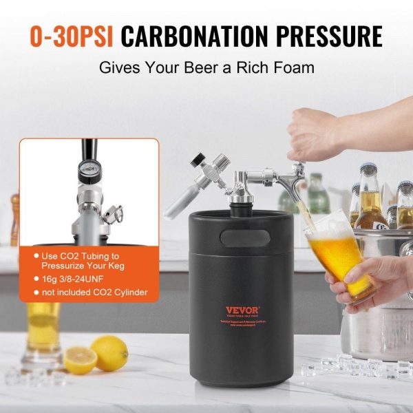 Beverage Equipment | Beer Growler Tap System, 170Oz 5L Mini Keg, 304 Stainless Steel Pressurized Beer Growler, Keg Growler with Pressure Display, CO2 Regulator Faucet, Leak-Proof Ring For Draft, Homebrew, Craft Beer Beverage Equipment Beverage Equipment