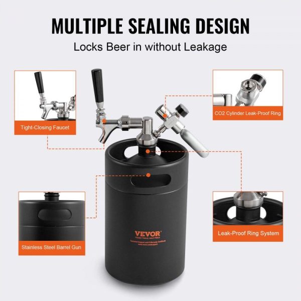 Beverage Equipment | Beer Growler Tap System, 170Oz 5L Mini Keg, 304 Stainless Steel Pressurized Beer Growler, Keg Growler with Pressure Display, CO2 Regulator Faucet, Leak-Proof Ring For Draft, Homebrew, Craft Beer Beverage Equipment Beverage Equipment