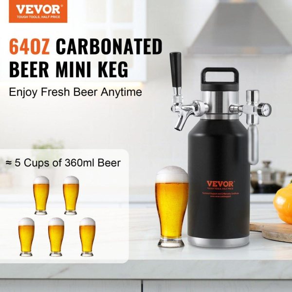 Beverage Equipment | Beer Growler Tap System, 64Oz 1.89L Mini Keg, 304 Stainless Steel Pressurized Beer Growler, Keg Growler with Pressure Display, CO2 Regulator Faucet, Leak-Proof Ring For Draft Homebrew Craft Beer Beverage Equipment Beverage Equipment