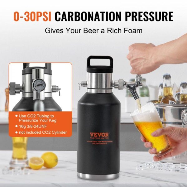 Beverage Equipment | Beer Growler Tap System, 64Oz 1.89L Mini Keg, 304 Stainless Steel Pressurized Beer Growler, Keg Growler with Pressure Display, CO2 Regulator Faucet, Leak-Proof Ring For Draft Homebrew Craft Beer Beverage Equipment Beverage Equipment