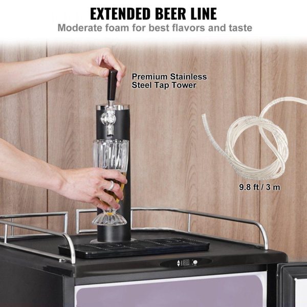 Beverage Equipment | Beer Kegerator, Single Tap Draft Beer Dispenser, Full Size Keg Refrigerator With Shelves, CO2 Cylinder, Drip Tray & Rail, 32°F- 75.2°F Temperature Control, Holds 1/6, 1/4, 1/2 Barrels, Black Beverage Equipment Beverage Equipment