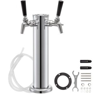 Beverage Equipment | Beer Tower, Double Adjustable Brass Faucet Kegerator Tower, Stainless Steel Draft Beer Tower, 3″ Diameter Column Beer Dispenser Tower, Beer Tower Kit with Wrench, Black Handle for Home & Bar Beverage Equipment Beverage Equipment