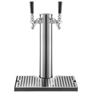 Beverage Equipment | Beer Tower, Dual Faucet Tap Kegerator Tower, Stainless Steel Draft Beer Tower with 12″ x 7″ Drip Tray, 3″ Dia. Column Beer Dispenser Tower, Beer Tower Kit with Hose, Wrench, Cover for Home & Bar Beverage Equipment Beverage Equipment