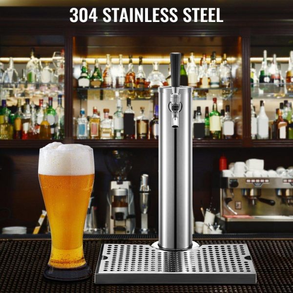 Beverage Equipment | Beer Tower, Single Faucet Kegerator Tower, Stainless Steel Draft Beer Tower with 12″ x 7″ Drip Tray, 3″ Dia. Column Beer Dispenser Tower, Beer Tower Kit with Hose, Wrench, Cover for Home & Bar Beverage Equipment Beverage Equipment