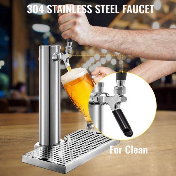 Beverage Equipment | Beer Tower, Single Faucet Kegerator Tower, Stainless Steel Draft Beer Tower with 12″ x 7″ Drip Tray, 3″ Dia. Column Beer Dispenser Tower, Beer Tower Kit with Hose, Wrench, Cover for Home & Bar Beverage Equipment Beverage Equipment