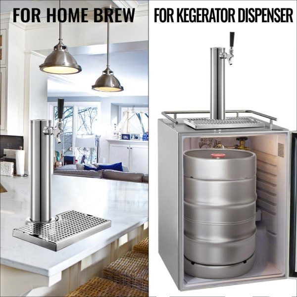 Beverage Equipment | Beer Tower, Single Faucet Kegerator Tower, Stainless Steel Draft Beer Tower with 12″ x 7″ Drip Tray, 3″ Dia. Column Beer Dispenser Tower, Beer Tower Kit with Hose, Wrench, Cover for Home & Bar Beverage Equipment Beverage Equipment