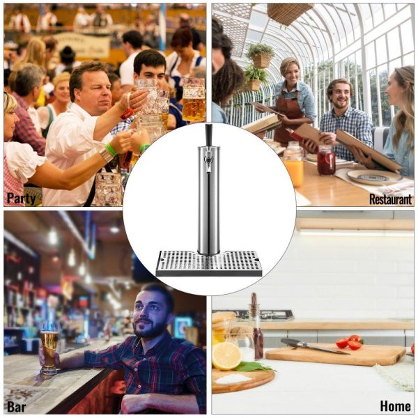 Beverage Equipment | Beer Tower, Single Faucet Kegerator Tower, Stainless Steel Draft Beer Tower with 12″ x 7″ Drip Tray, 3″ Dia. Column Beer Dispenser Tower, Beer Tower Kit with Hose, Wrench, Cover for Home & Bar Beverage Equipment Beverage Equipment