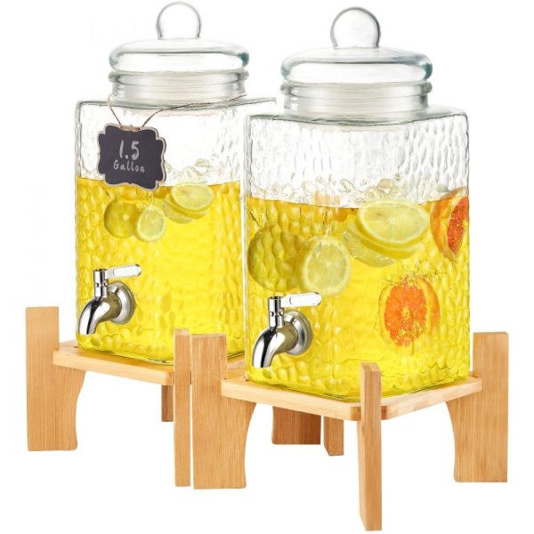 Beverage Equipment | Beverage Dispenser, 1.5 Gallon Drink Dispensers for Parties,2PC,Glass Juice Dispenser with Stand, Stainless Steel Spigot, Iced Tea Lemonade Juice Water Dispenser, for Restaurants, Hotels, Partie Beverage Equipment Beverage Equipment