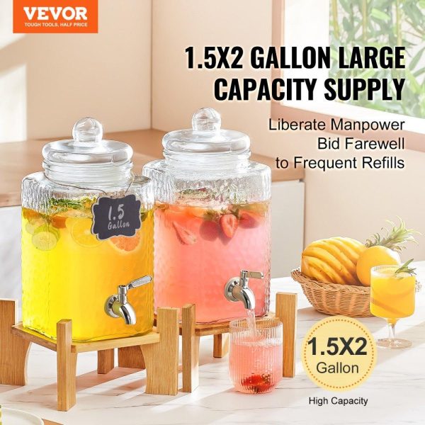 Beverage Equipment | Beverage Dispenser, 1.5 Gallon Drink Dispensers for Parties,2PC,Glass Juice Dispenser with Stand, Stainless Steel Spigot, Iced Tea Lemonade Juice Water Dispenser, for Restaurants, Hotels, Partie Beverage Equipment Beverage Equipment