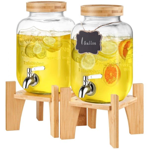 Beverage Equipment | Beverage Dispenser, 1 Gallon Drink Dispensers for Parties,2PC, Glass Juice Dispenser with Stand, Stainless Steel Spigot, Iced Tea Lemonade Juice Water Dispenser, for Restaurants, Hotels, Parties Beverage Equipment Beverage Equipment