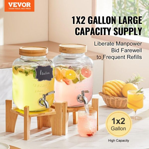 Beverage Equipment | Beverage Dispenser, 1 Gallon Drink Dispensers for Parties,2PC, Glass Juice Dispenser with Stand, Stainless Steel Spigot, Iced Tea Lemonade Juice Water Dispenser, for Restaurants, Hotels, Parties Beverage Equipment Beverage Equipment