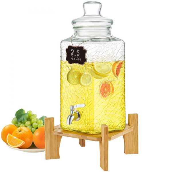 Beverage Equipment | Beverage Dispenser, 2.5 Gallon Drink Dispensers for Parties, Glass Juice Dispenser with Stand, Stainless Steel Spigot, Iced Tea Lemonade Juice Water Dispenser, for Restaurants, Hotels, Parties Beverage Equipment Beverage Equipment