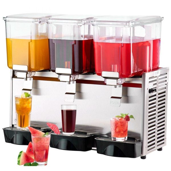 Beverage Equipment | Commercial Beverage Dispenser, 13.6 Qt 12L 3 Tanks Ice Tea Drink Machine, 620W 304 Stainless Steel Juice Dispenser with 41℉-53.6℉ Thermostat Controller, for Cold Drink Restaurant Hotel Party Beverage Equipment Beverage Equipment