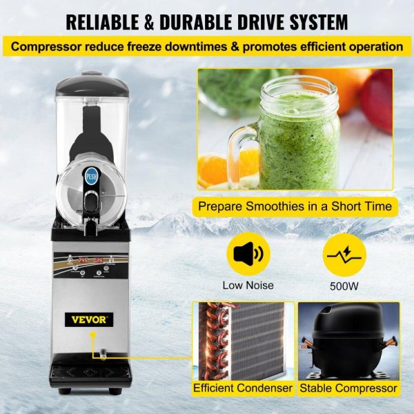 Beverage Equipment | Commercial Margarita Machine, 1Tank 15L Commercial Slushy Machine, Stainless Steel Smoothie Frozen Drink Maker, 500W 110V for Supermarkets Cafes Restaurants Bars Home Use Beverage Equipment Beverage Equipment