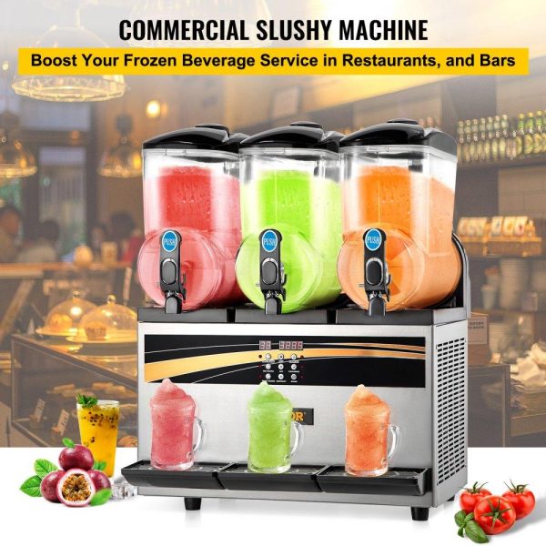 Beverage Equipment | Commercial Slushy Machine, 3x15L Tank Commercial Margarita Maker, 1200W Stainless Steel Frozen Drink Machine, Temperature Adjustment 26.6°F to 28.4°F, Perfect for Restaurants Cafes Bars Beverage Equipment Beverage Equipment