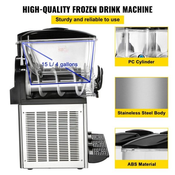 Beverage Equipment | Commercial Slushy Machine, 3x15L Tank Commercial Margarita Maker, 1200W Stainless Steel Frozen Drink Machine, Temperature Adjustment 26.6°F to 28.4°F, Perfect for Restaurants Cafes Bars Beverage Equipment Beverage Equipment