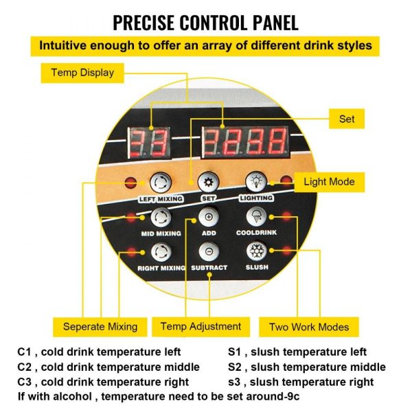 Beverage Equipment | Commercial Slushy Machine, 3x15L Tank Commercial Margarita Maker, 1200W Stainless Steel Frozen Drink Machine, Temperature Adjustment 26.6°F to 28.4°F, Perfect for Restaurants Cafes Bars Beverage Equipment Beverage Equipment