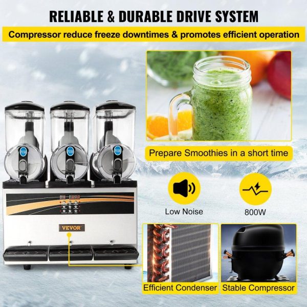 Beverage Equipment | Commercial Slushy Machine, 3x15L Tank Commercial Margarita Maker, 1200W Stainless Steel Frozen Drink Machine, Temperature Adjustment 26.6°F to 28.4°F, Perfect for Restaurants Cafes Bars Beverage Equipment Beverage Equipment