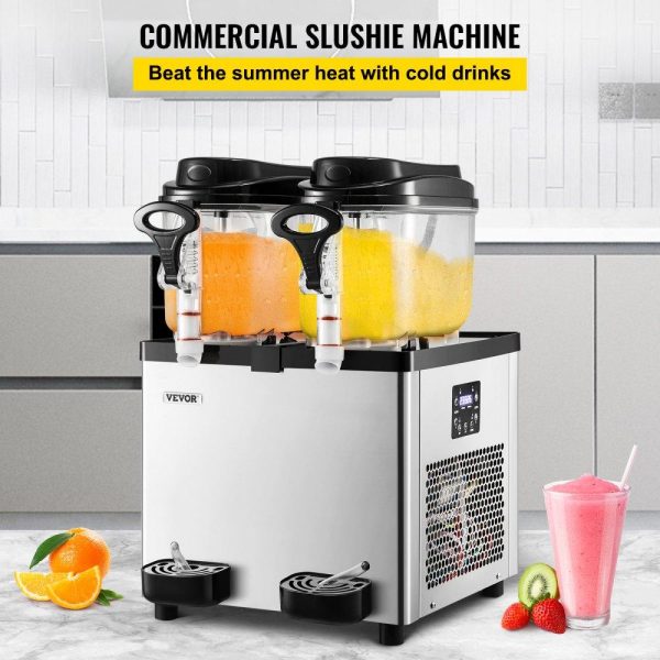 Beverage Equipment | Commercial Slushy Machine, 6 L x 2 Tanks 50 Cups, 700W 110V, Stainless Steel Margarita Smoothie Frozen Drink Maker, Perfect for Supermarkets Cafes Restaurants Bars and Home Use, Silver Beverage Equipment Beverage Equipment