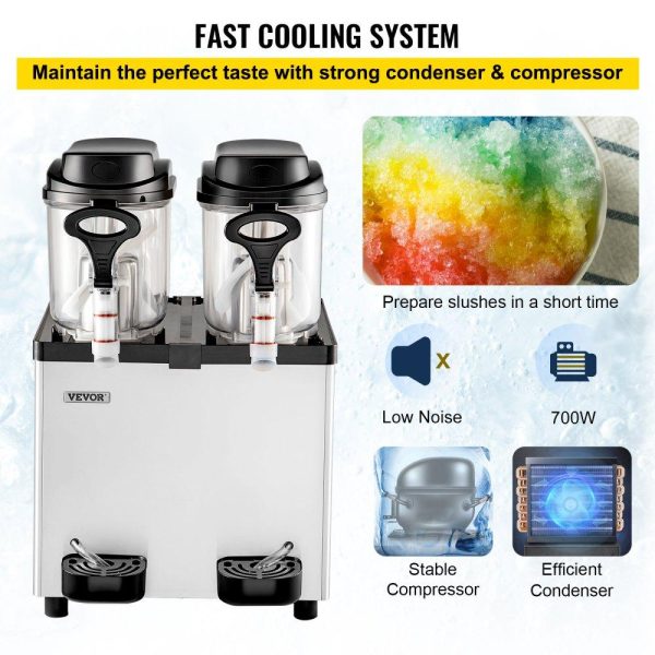 Beverage Equipment | Commercial Slushy Machine, 6 L x 2 Tanks 50 Cups, 700W 110V, Stainless Steel Margarita Smoothie Frozen Drink Maker, Perfect for Supermarkets Cafes Restaurants Bars and Home Use, Silver Beverage Equipment Beverage Equipment