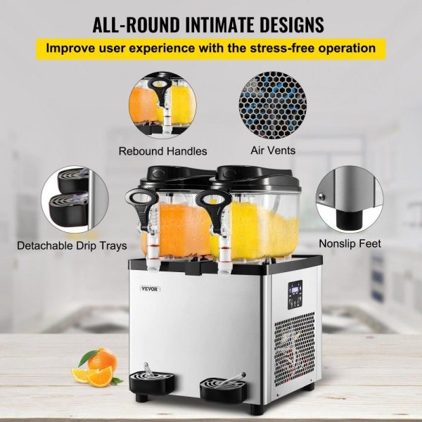 Beverage Equipment | Commercial Slushy Machine, 6 L x 2 Tanks 50 Cups, 700W 110V, Stainless Steel Margarita Smoothie Frozen Drink Maker, Perfect for Supermarkets Cafes Restaurants Bars and Home Use, Silver Beverage Equipment Beverage Equipment