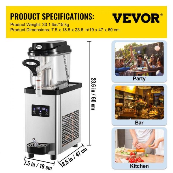 Beverage Equipment | Commercial Slushy Machine, 6L/1.6 Gallons 25 Cups Single-Bowl, 300W 110V, Stainless Steel Margarita Smoothie Frozen Drink Maker, Slushie Machine for Supermarkets Cafes Restaurants Bars Home Use Beverage Equipment Beverage Equipment