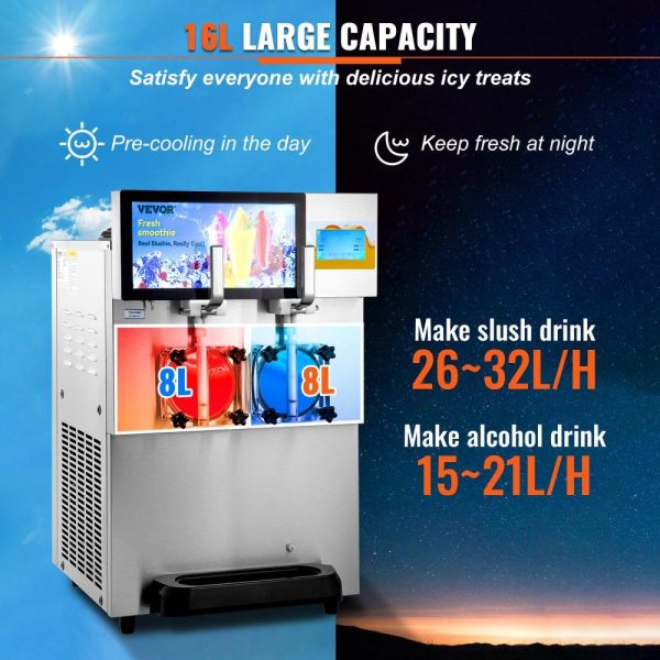 Beverage Equipment | Commercial Slushy Machine, 8L / 2.1 Gal Double Bowl Margarita Machine, 1155W Stainless Steel Margarita Smoothie Frozen Drink Maker, Slushie Machine for Party Cafes Restaurants Bars Home Beverage Equipment Beverage Equipment