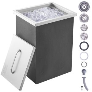 Beverage Equipment | Drop in Ice Chest, 14″L x 12″W x 18″H Stainless Steel Ice Cooler, Commercial Ice Bin with Cover, 40 qt Outdoor Kitchen Ice Bar, Drain-pipe and Drain Plug Included, for Cold Wine Beer Beverage Equipment Beverage Equipment