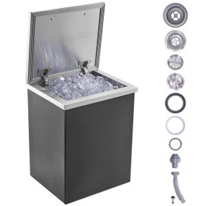 Beverage Equipment | Drop in Ice Chest, 14″L x 12″W x 18″H Stainless Steel Ice Cooler, Commercial Ice Bin with Hinged Cover, 40 qt Outdoor Kitchen Ice Bar, Drain-pipe and Drain Plug Included, for Cold Wine Beer Beverage Equipment Beverage Equipment