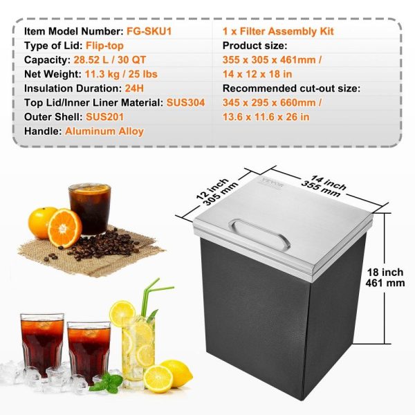 Beverage Equipment | Drop in Ice Chest, 14″L x 12″W x 18″H Stainless Steel Ice Cooler, Commercial Ice Bin with Hinged Cover, 40 qt Outdoor Kitchen Ice Bar, Drain-pipe and Drain Plug Included, for Cold Wine Beer Beverage Equipment Beverage Equipment