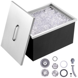 Beverage Equipment | Drop in Ice Chest, 20″L x 14″W x 12″H Stainless Steel Ice Cooler, Commercial Ice Bin with Cover, 40 qt Outdoor Kitchen Ice Bar, Drain-pipe and Drain Plug Included, for Cold Wine Beer Beverage Equipment Beverage Equipment