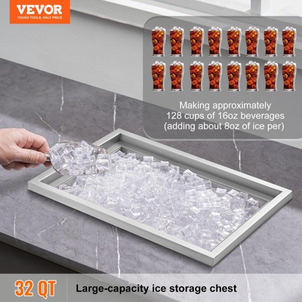 Beverage Equipment | Drop in Ice Chest, 20″L x 14″W x 12″H Stainless Steel Ice Cooler, Commercial Ice Bin with Cover, 40 qt Outdoor Kitchen Ice Bar, Drain-pipe and Drain Plug Included, for Cold Wine Beer Beverage Equipment Beverage Equipment