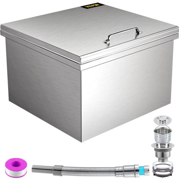 Beverage Equipment | Drop in Ice Chest 20”L x 18”W x 13”H Drop in Cooler Stainless Steel with Hinged Cover Bar Ice Bin 45.4 qt Drain-pipe and Drain Plug Included for Cold Wine Beer Beverage Equipment Beverage Equipment