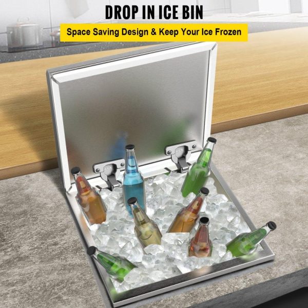 Beverage Equipment | Drop in Ice Chest 20”L x 18”W x 13”H Drop in Cooler Stainless Steel with Hinged Cover Bar Ice Bin 45.4 qt Drain-pipe and Drain Plug Included for Cold Wine Beer Beverage Equipment Beverage Equipment