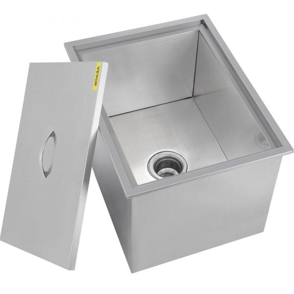 Beverage Equipment | Drop In Ice Chest 21.2L x 16.8W x 17.6H Inch with Cover Stainless Steel Ice Cooler Included Drain-pipe and Drain Plug Drop In Ice Bin Outdoor Kitchen for Cold Wine Beverage Beverage Equipment Beverage Equipment